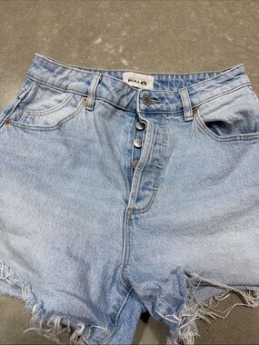 ROLLA'S light blue distressed button-fly denim shorts
